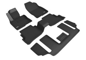 Mazda Cx-9 Floor Mat Set - Front + 2nd Row + 3rd Row - 3D MAXpider - Kagu Black with Carbon Fiber Embossed Pattern - Black - `20-`23